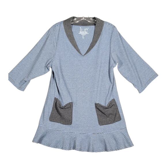 Lur Fashion For Change Gray Stripe V-Neck Tunic Top Pockets Women's Size Large - Picture 1 of 13